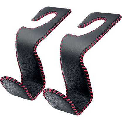 Purse Hook for Car Headrest, Leather Back Seat Organizer Hanger Holder Hook for Hanging Purses and Bags and Coats, 2Pack Black&Red - color: Black&Red