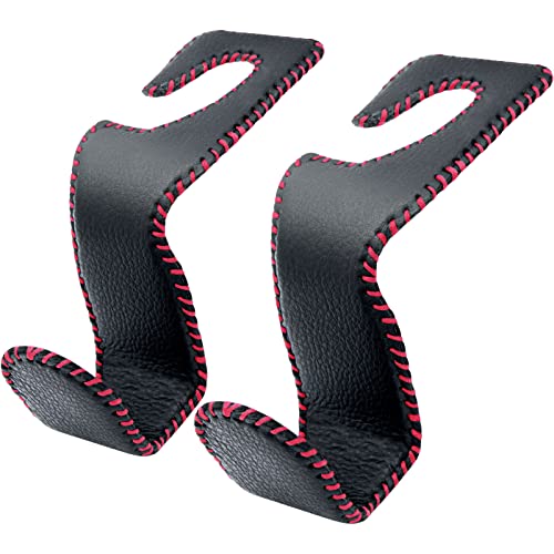 Purse Hook for Car Headrest, Leather Back Seat Organizer Hanger Holder Hook for Hanging Purses and Bags and Coats, 2Pack Black&Red - color: Black&Red
