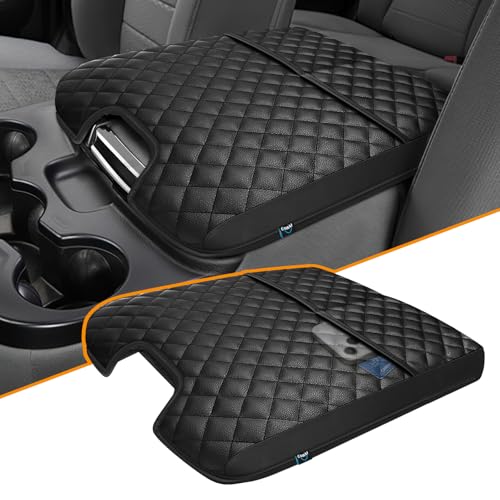 Center Console Cover Compatible with 2013-2018 Dodge Ram 1500 & 2013-2024 Ram 2500/3500/1500 Classic Model for Jump Seat Console, Comfortable Leather Middle Console Cover Lid with Pocket - style: A: Jump Seat Console 2013-2018 Ram Black Leather（with 2 Fro