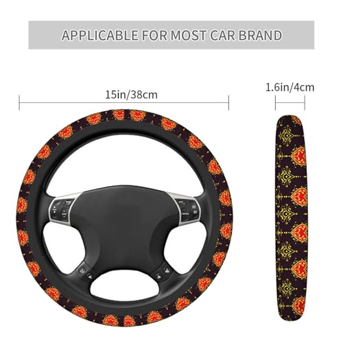 Swono Steering Wheel Covers Baroque Beautiful Ornamental Red Heart S with Crown Baroque Style Non Slip Neoprene Car Wrap Cover Comfort Grip Stretch-On Automotive Steering Wheel Protector 15 Inch - color: multi-056