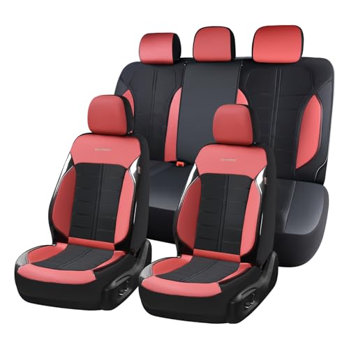 Coverado 3D Air Mesh Car Seat Cover Full Set, Sports Carbon Fiber Design, Breathable Seat Protectors Airbag Compatible Comfort Universal for Most Cars, Van,Trucks, SUV, Black&Wine - color: Black&Wine, size: Full Set