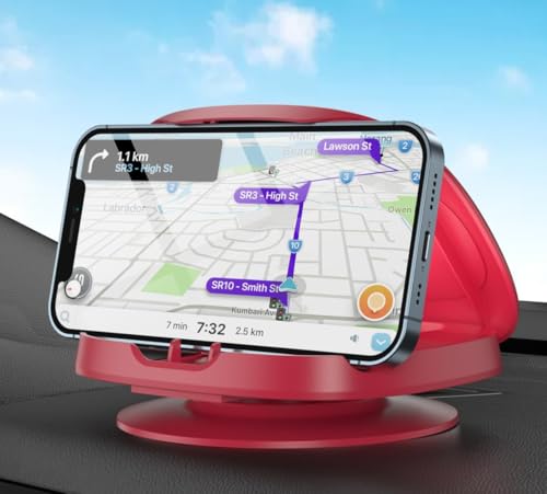 JOYEKY Cell Phone Holder for Car, Vertical Horizontal Car Phone Mount with 360° Rotate Dashboard Cradle Compatible iPhone Samsung Galaxy Android Smartphones, GPS Devices - color: Red