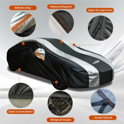 Waterproof Car Cover with Silver Stripe Design,Outdoor/Indoor Car Cover for Automobiles All Weather Waterproof Universal Fit Audi A8, Lexus LS, Jaguar XJ,Benz S-Class, BMW 7 Series - size: 1-C5 Fit Sedan Length 204-208 inch