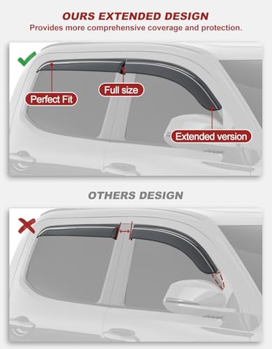 Outside-Mount Window Rain Guards Fit for 2016-2023 Toyota Tacoma Double Cab, Extra Durable Window Visors Wind Deflector Dark Smoke Vent Shades Car Tape-on with Thicker 4PCS - size: Fit for 2016-2023 Toyota Tacoma