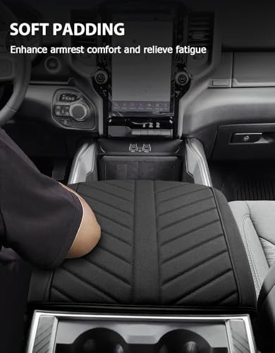 Center Console Cover for 2019-2026 Dodge RAM 1500 2500 3500 Accessories, PU Leather Middle Console Cover Pad, Floor Console Bucket Seat Only, Anti-Scratch, Black - color: Black Cushion