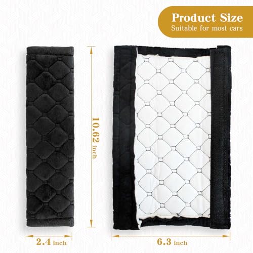 Yumikoo Plush Seat Belt Pads - Set of 2 Cozy & Soft Car Seat Belt Cushions for Comfortable Travel - Perfect for Road Trips and Airplane Rides (Black) - color: black