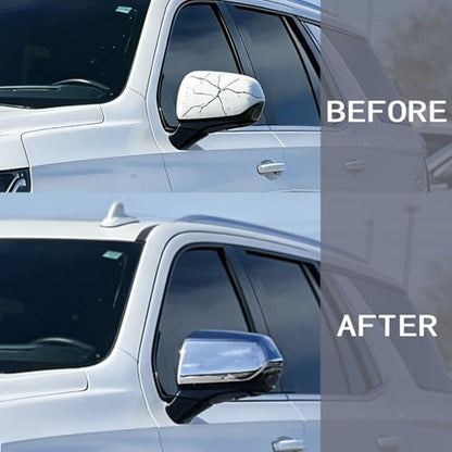 AUCERAMIC Chrome Side Mirror Cover Caps 2PCS Fit for 2021-2025 Chevy Tahoe Suburban, GMC Yukon/Yukon XL, Cadillac Escalade Stick-On Overlay