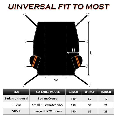 Half Car Cover SUV, Hail Protector Car Cover with Cotton Liner, Top Cover for Ice and Snow, All Weather Vehicle Body Cover for Sun, Rain, Dust, Fit SUV 190-200 inchs - size: SUV L(see size table)