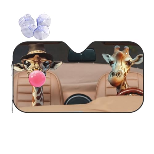 Funny Giraffe Car Sun Shade Windshield Sunshade Foldable Front Window Shield Cover for Truck SUV - color: Blue3