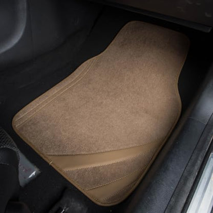 CAR PASS Beige Car Floor Mats, Edge Leather Waterproof Car Mats with Double Stitch Line and Anti-Slip Backing Design, Fit 95% Automotive,SUVS,Sedan,Vans (Pure Beige) - color: Pure Beige