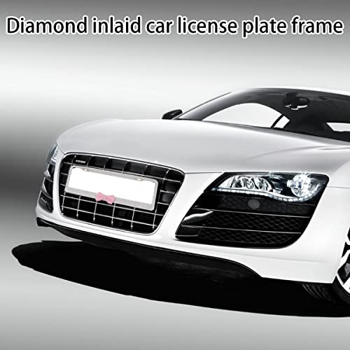 AUCELI Bling License Plate Frame, 2 Pack Stainless Steel Crystal Bow Car Plate Covers, US Vehicle License Bracket Holder with Rhinestone Mounting Bolts, Sparkly Car Accessories for Women (White/Pink) - color: White/Pink