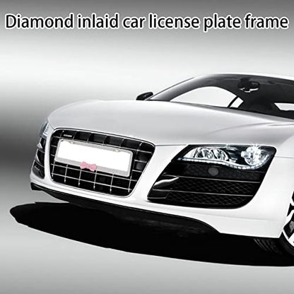 AUCELI Bling License Plate Frame, 2 Pack Stainless Steel Crystal Bow Car Plate Covers, US Vehicle License Bracket Holder with Rhinestone Mounting Bolts, Sparkly Car Accessories for Women (White/Pink) - color: White/Pink