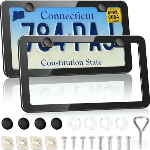 Black Metal License Plate Frame – Rust Proof Car Tag Frame with Screws & Rubber Gaskets – Slim Design for Front Rear (2 Pack) - color: Black