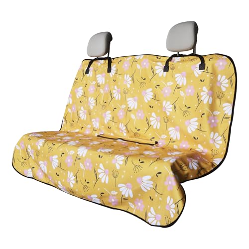Back Seat Cover for Car Trucks Van SUV,Waterproof Rear Bench Towel Seat Covers for Dogs and Kids,Automotive Backseat Protector (Chamomile and Yellow) - color: Chamomile and Yellow, size: Rear Bench Seat Towel
