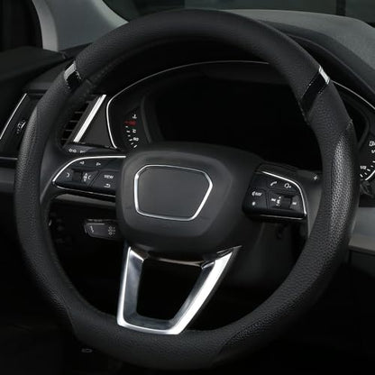 Cxtiy Car Steering Wheel Cover for Men Women Universal Leather Steering Covers for Car SUV (Full-Black) - color: Full-black