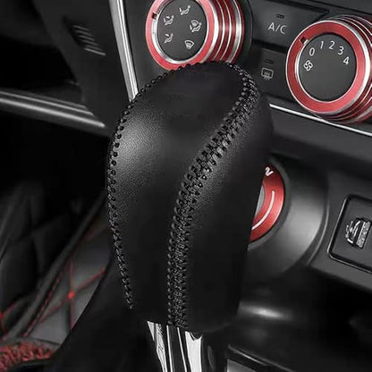 XITER with Murano Logo for Genuine Leather Gear Shift Knob Cover Car Protect Accessories Case for Nissan Murano 2015-2024(Black Stitches) - color: Black Stitches