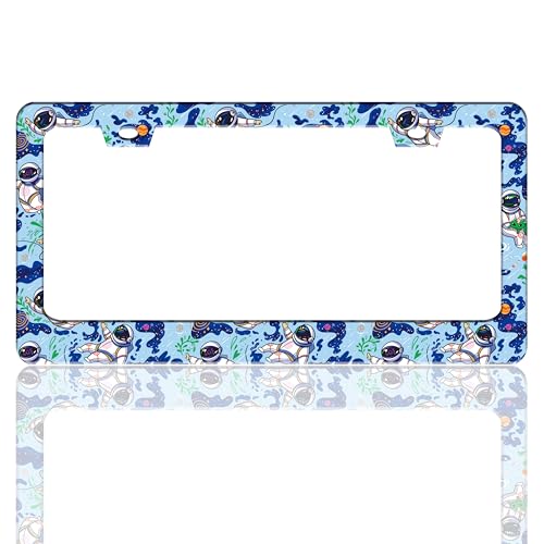 Astronaut License Plate Frame Galaxy Planet Cartoon Stainless Steel License Plate Holder for Front and Rear Car Tags Funny for Car Decoration Accessories with Screws 6.3 X 12.2 Inch for Women Men - color: Astronaut
