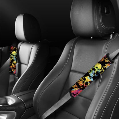 2Pcs Soft Auto Seat Belt Cover Pad Graffiti Skull Halloween Colorful Car Seatbelt Shoulder Cushion for Comfortable Driving, Compatible with All Cars' Seatbelt and Backpack Straps - color: Skull