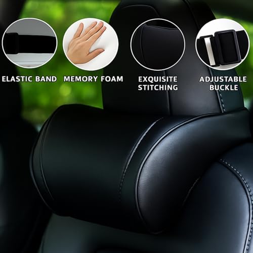 Car Headrest Neck Pillow Support Ergonomic, with Valve Stem Covers Accessory for Driving Seat Fatigue Relief Compatible with Model S X 3 Y & Cybertruck - 2 Pieces - color: A. Black Ver. 1