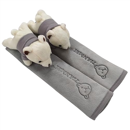 Tianmei 2Pcs Bear Doll Styling Faux Suede Car Seat Belt Strap Cover Shoulder Strap Pad (Gray Color) - color: Bear Gray - 2PCS