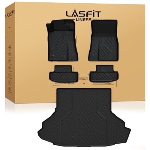 LASFIT Floor Mats and Cargo Mat for Ford Mustang 2024 2025 2026 (NOT fit w/o Subwoofer Box) All Weather Protector TPE Car Floor Liners, 1st & 2nd Row & Trunk Liner, 5pcs Black - style: 9) Mustang| 24-26 | Combo Set