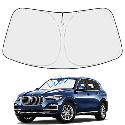 Proadsy Windshield Sun Shade for 2019-2025 2026 BMW X5 M Sport xLine SUV 4-Layer Foldable Front Sunshade Protector Sun Visor Blocks UV Rays Keep Car Cooler Accessories - size: BMW X5 2019-2026