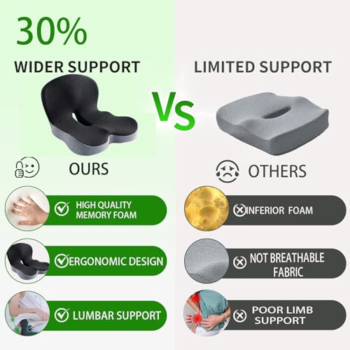 Memory Foam L-Shaped Integrated Seat Cushion for Office Chair, Truck&Car Ergonomic Driver Seat Cushion for Back, Lower Back & Tailbone Support for Truck Driver&Long Driving (Black&Grey)