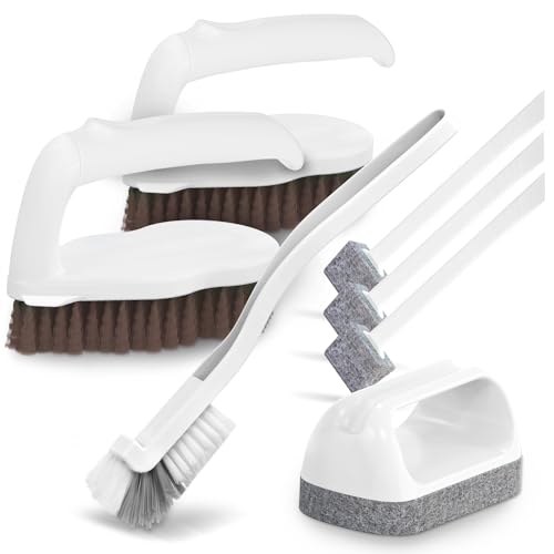 Holikme 7 Pack Deep Cleaning Brush Set, Scrub Brush, Grout Brush, Pool Brush, Scrub Pads with Scraper Tip Scouring Pads, for Pool Walls, Bathroom, Floor, Bike, Tub, Shower and Kitchen Surface (Brown) - color: Brown