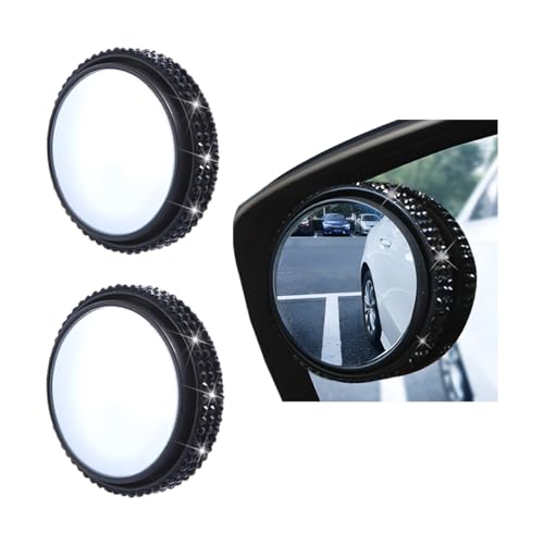Zpana 2PCS Bling Car Blind Spot Mirror, 2" Crystal Rhinestone HD Glass Round Vehicle Rearview Side Blind Mirror, 360° Wide Angle Auto Exterior Accessories, Universal for SUV Sedan Truck (Black) - color: White