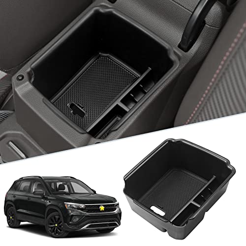 SKTU for 2022 2023 2024 2025 2026 Volkswagen Taos Center Console Organizer 2022 2023 2024 2025 2026 VW Taos Accessories Insert ABS Black Materials Tray Armrest Secondary Storage Box - color: 2022-2026 Taos