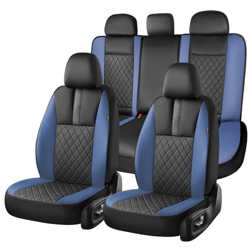 Coverado Car Seat Covers Full Set, Automotive Leather Seat Covers for Car，Universal Fit Front Back Seat Cover, Non-Slip Waterproof Breathable Car Seat Protector - color: BlackBlue, size: Fullset