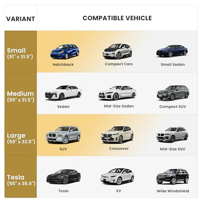 RevLux Car Windshield Sun Shade SUV & Sedan – UPF 2000+ Sun Protection & 99.95% UV Blocking Ice-Core Cooling Fabric | Zero Light Leakage Black Glue Layer | Heat Insulation Car Sun Shade (51"x31") - size: Small – Compact Cars (51"x31")