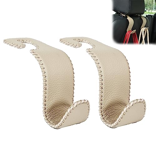 Amooca Car Seat Headrest Hook Universal Vehicle Storage Hanger Leather with Metal Car Seat Back Organizer for Handbag Purse Coat Beige 2 Pack - color: Light Beige, size: 2 Pack