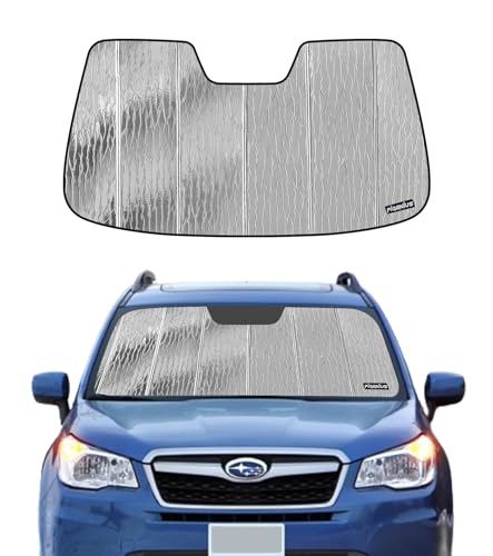 Pigenius Windshield Sun Shade for Subaru Forester 2014-2018,Without Eyesight Driver Assist,Front Window Sunshade Shield,2-in-1 Reflective Sun Shade,Silver for Summer, Black for Winter - color: silver, size: for forester 2014-2018 without eyesight