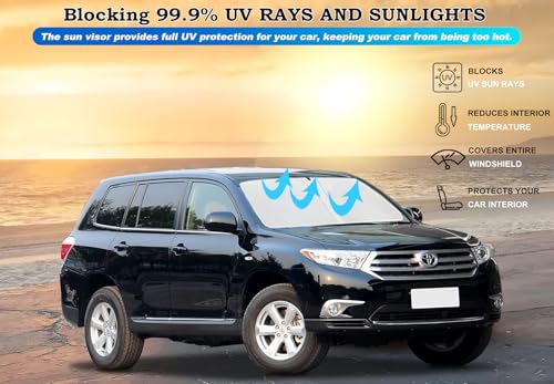 Windshield Sun Shade for Toyota Highlander 2008 2009 2010 2011 2012 2013 Front Window Shade Sun Visor Protector for Toyota Highlander Accessories Foldable Sunshade Blocks UV Rays Keeps Your Car Cooler - size: for Highlander 2008-2013
