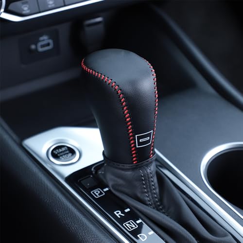 Great-luck Genuine Leather Automatic at Gear Shift Knob Cover Protector Trim,the car Interior Accessories(Red Stitches) for Nissan Altima(2019 2020 2021 2022 2023 2024 2025) - color: Red Stitches, size: Altima(2019-2025)