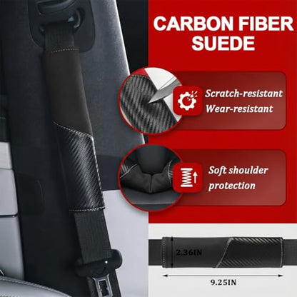 2PCS Car Seat Belt Cover, Soft Carbon Fiber Suede Breathable Vehicle Seat Strap Shoulder Cushion, Comfortable Automotive Interior Seatbelt Mat Pad, Universal for SUV Van RV (Black) - color: Black