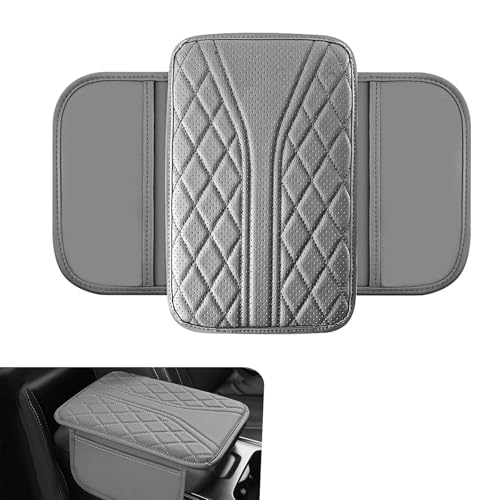 Car Center Console Cover, Leather Automotive Armrest Cushion with 2 Storage Bags, Breathable Armrest Cover, Universal Waterproof Arm Rest Protection Pad for SUV, Sedan, Truck (Gray) - color: Gray