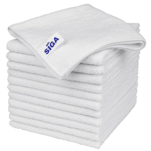 MR.SIGA Microfiber Cleaning Cloth, All-Purpose Microfiber Towels, Streak Free Cleaning Rags, Pack of 12, White, Size 32 x 32 cm(12.6 x 12.6 inch) - color: White