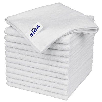 MR.SIGA Microfiber Cleaning Cloth, All-Purpose Microfiber Towels, Streak Free Cleaning Rags, Pack of 12, White, Size 32 x 32 cm(12.6 x 12.6 inch) - color: White