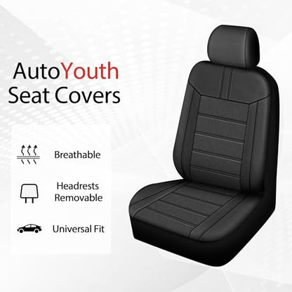 AUTOYOUTH Leather Car Seat Covers, Air Cool Mesh Design, Airbag Compatible Car Seat Covers Front Seats, Enhanced Comfort for Most Cars, SUVs, Vans - Black - color: Black