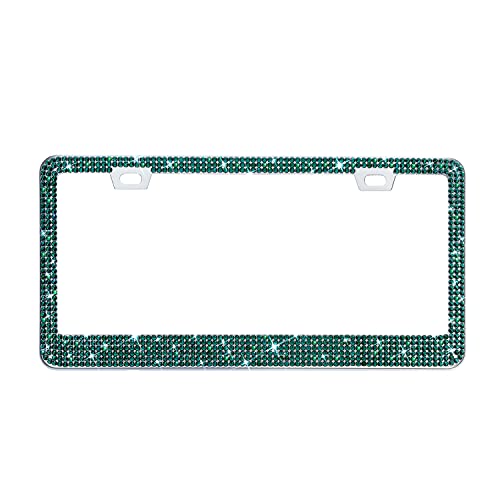 Bling Rhinestone License Plate Frame for Women, Sparkly License Plate Frames| Stainless Steel Frames & Over 1200 pcs Finest 14 Facets Glass Crystals Premium Diamond(Green) - color: Green