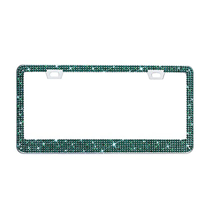 Bling Rhinestone License Plate Frame for Women, Sparkly License Plate Frames| Stainless Steel Frames & Over 1200 pcs Finest 14 Facets Glass Crystals Premium Diamond(Green) - color: Green