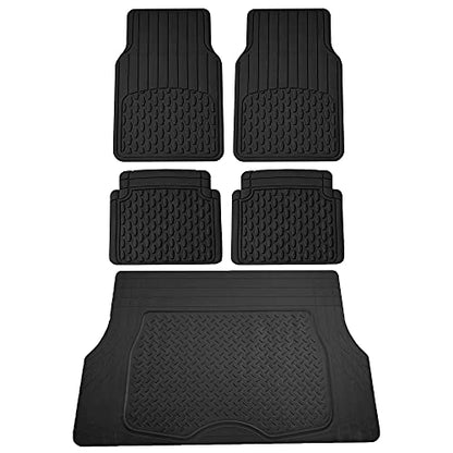 FH Group 4 Piece Liners Trimmable Climaproof™ Vinyl Car Floor Mats- Full Set with Premium Trimmable Vinyl Cargo Liner- Universal Fit for Cars Trucks and SUVs (Black) - color: Black