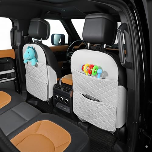 TAIKOO Seat Back Protector + Large Capacity Pocket Storage Organizer,Preventing the Impact of Children Stepping on the Seat Backrest (Cream White) - color: Cream White