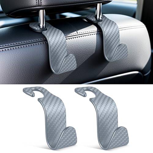 SINGARO Universal 2 Pack Car Seat Headrest Purse Hook, Carbon Fiber Back Seat Hook Storage Organizer Hanger for Purse Handbag Coat, Car Interior Accessories(Gray) - color: Grey, size: 2pc
