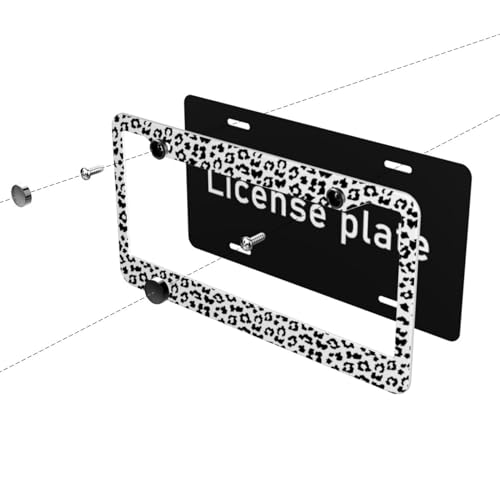 Snow Leopard License Plate Frame Snow Cheetah Animal Print License Plate Frames Car Aluminum Leopard Print Steering Wheel Cover with Us Ca Vehicles - color: Gray Leopard Print