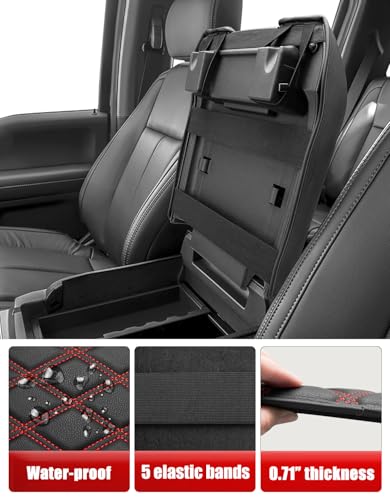 KBH Auto Center Console Armrest Cover for 2015-2020 Ford F150, 2017-2022 F250 F350 F450 F550, 2018-2024 Expedition, Bucket Seat Only, Anti-Scratch, Black-Red Stitch (Not for Other Years) - size: Bucket Seat, 15-20 F150 / 17-22 F250-F550