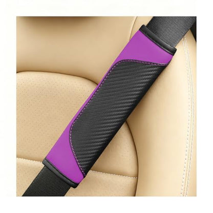 2PCS Carbon Fiber Car Seat Belt Cover, Leather Comfortable Soft Vehicle Seatbelt Pad for Shoulder & Neck, Automotive Interior Seat Strap Cushion Mat, Universal Fit (Black/Purple) - color: Black/Purple