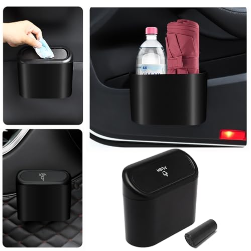 Car Trash Can Bin,Car Garbage Can,1 Black with A Roll of Garbage Bag,Push-Button Switch